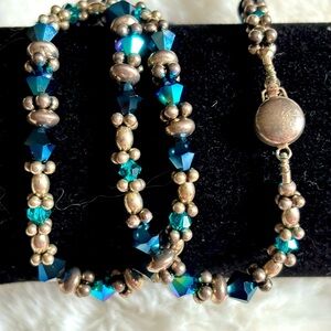 Glass beaded and silver spacer beads necklace. 16inches long